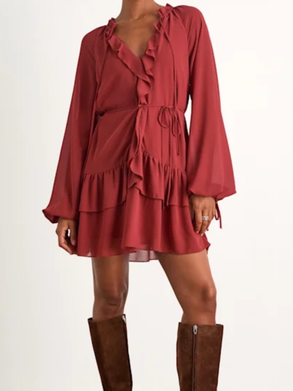 NWT Lulu's Boho Rust Ruffle Mini Dress